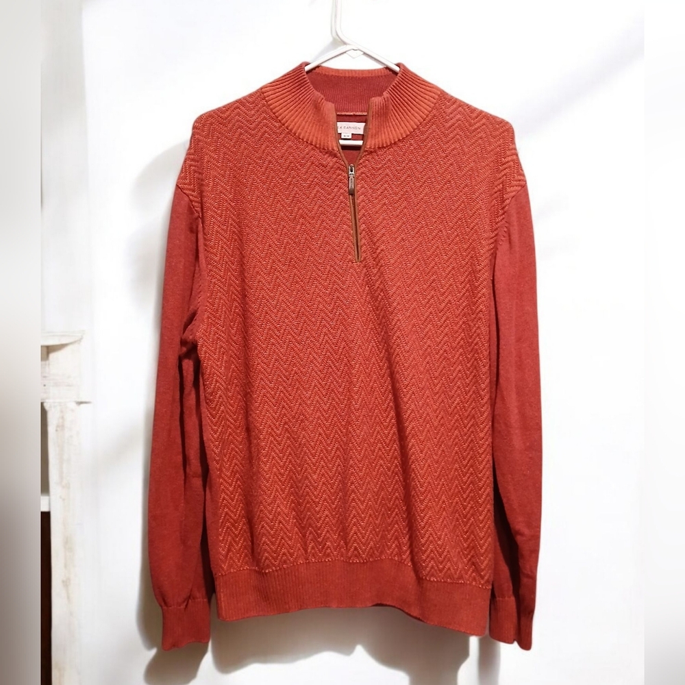 Alex Cannon Salmon Pink 1/4 Zip Chevron Textured Mens Sweater size Medium